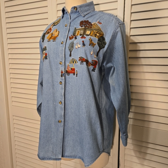 Rare Farm & Ranch Embroidered Vintage Jean Top by Red Ridge Mountain Outfitters - Picture 7 of 16